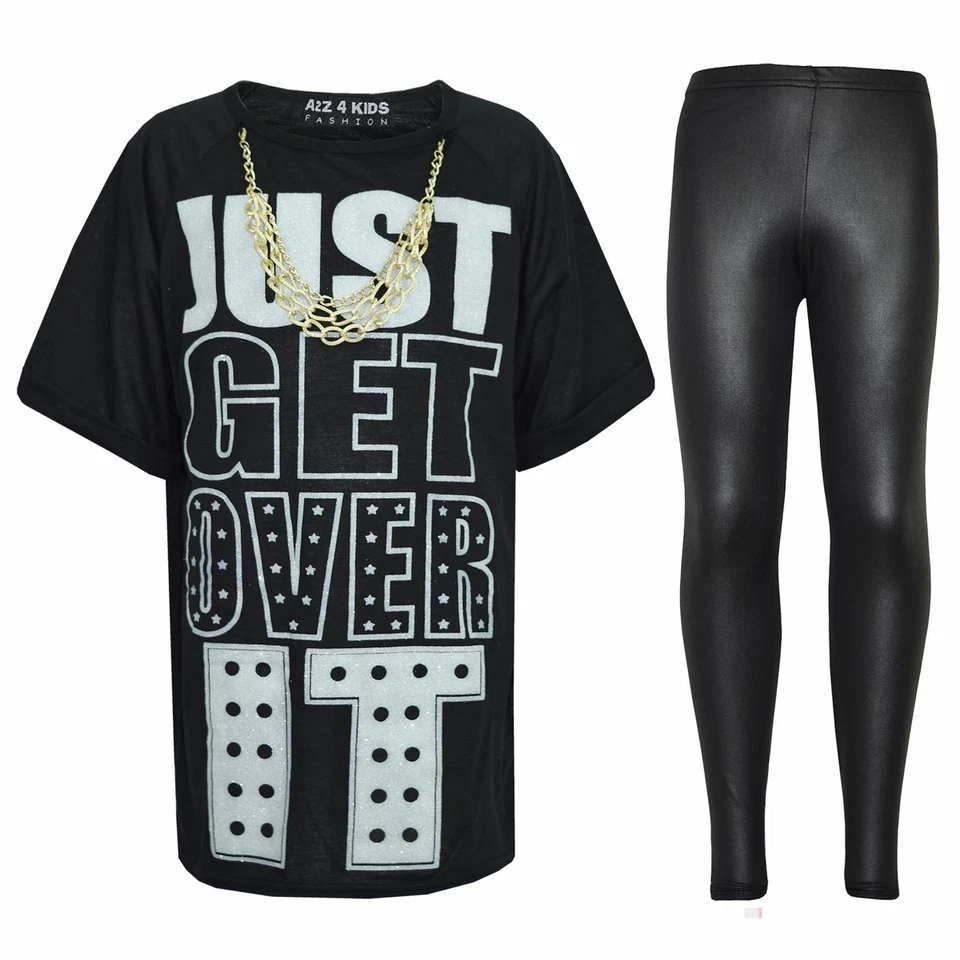 A2Z 4 KIDS® Kinder Mädchen schwarz Just Get Over It Print T-Shirt & Mode Legging Set 7-13 Jahre