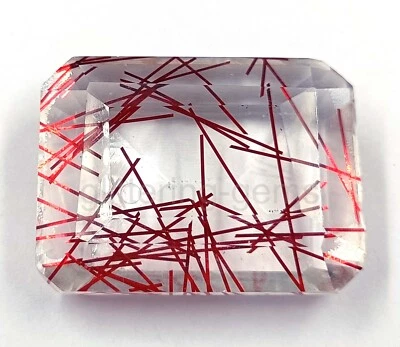 109.35 CT Emerald Cut Red Rutilated Quartz Certified Transparent Loose Gems 5MST - Image 1 of 4