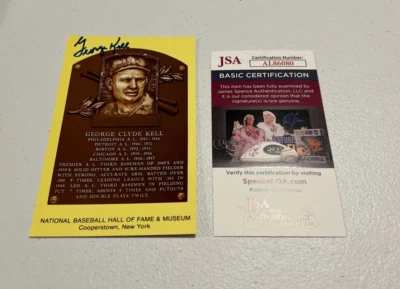 George Kell Tigers MLB Autographed Gold Hall Of Fame Post Card JSA Auth. - Image 1 of 4
