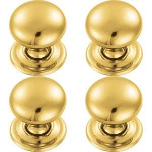 4x Round Victorian Cupboard Door Knob 38mm Dia Polished Brass Cabinet Handle - Picture 1 of 8
