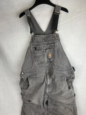 Grey Carhartt Double Knee Overalls Mens Size 40x27 Rugged Flex Hemmed Distressed - Image 1 of 4