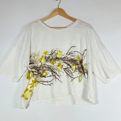 Верхняя рубашка Krista Larson белая текстурированная с цветочным рисунком экологичная земляная богемная укороченная большого размера - Изображение 1 из 4