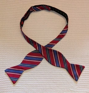 ROOSTER MENS BOW TIE Red & Blue Stripes - All Silk - Self-tie - Picture 1 of 4