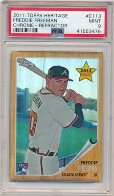Freddie Freeman 2011 Topps Heritage #113 RC refractor cromado SP #/562 PSA 9 como nuevo Foto 1 de 2