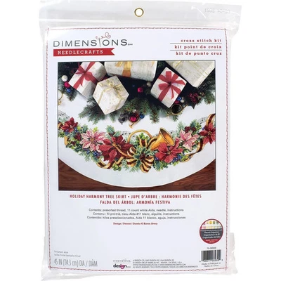 Counted Cross Stitch Tree Skirt Kit Holiday Harmony 11 Count White Aida 45 - Image 1 of 4
