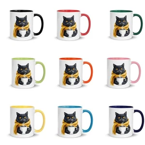 Lustige schwarze Katze Kaffeebecher - süßes Katzenliebhaber Geschenk, Farbakzent Tasse 11 Unzen - Bild 1 von 11