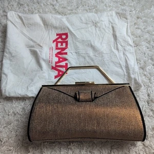 Renata Clutch Shoulder Handbag Bronze Gold Trim Made In Italy Ladies - Picture 1 of 13