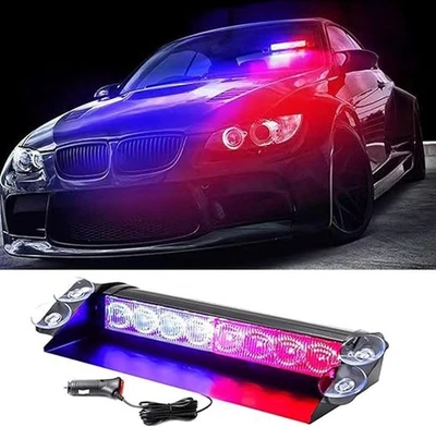 Auto KFZ 8 LED Rot & Blau Polizeiwagen LKW Armaturenbrett Warnung Blitzlicht DHL - Bild 1 von 4