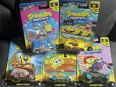 Hot Wheels SpongeBob SquarePants 25th Anniversary 5 CAR Complete Set - New - Image 1 of 4
