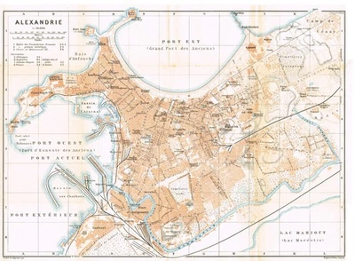 Alexandria  الإسكندرية  EGYPT  Antique Original Map 1909  Vintage City Plan - Image 1 of 4