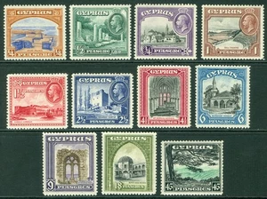 SG 133-143 Chipre 1934. Juego de 11 1/4pi-45pi. Muy ligeramente montado como nuevo CAT £200 - Imagen 1 de 1