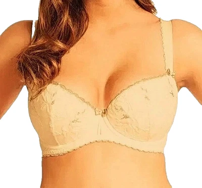 ELEGANTE LILIA FAUVE CON BORDADO PLATEADO LIGERAMENTE ACOLCHADO DEMI 36D NUEVO SIN ETIQUETAS Foto 1 de 4