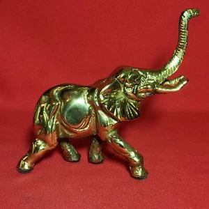 VTG Golden Brass Elephant Raised Trunk Good Luck - Picture 1 of 12