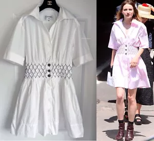 CHANEL 19C LA PAUSA WHITE NAVY SHORT SLEEVE MINI COTTON DRESS 34 - Picture 1 of 15
