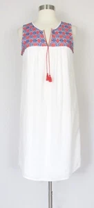 OLD NAVY Dress White Rayon Linen Red Blue Embroidery Sleeveless Lined Boho SP - Picture 1 of 5