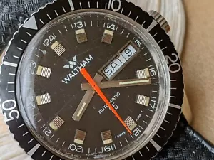 Vintage 1976 Waltham Day-Date Diver w/Warm Patina,All SS Case,Orig Box & Papers - Picture 1 of 12