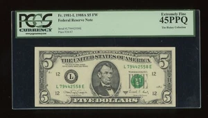 DBR 1988-A $5 FRN San Francisco Fr. 1981-L PCGS 45 PPQ Serial L79442558E - Picture 1 of 2