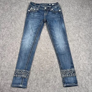 Miss Me Skinny-Damenjeans dunkle Waschung blau bestickt Denim Bündchen Größe 25 - Bild 1 von 9