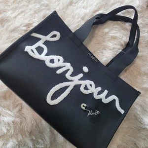 Karl Lagerfeld Travel Paris Logo Bonjour Tote Bag XL Unisex Black - Picture 1 of 10