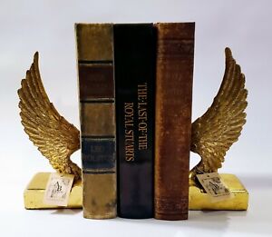 Stunning A&B Home Gold Feather Baroque Ornate Angel Wing Resin Bookends Pair New