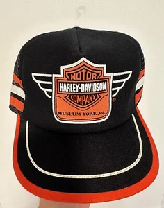 Vintage Harley Davidson Museum Snapback Trucker Hat 3 Three Stripes USA York PA - Picture 1 of 12