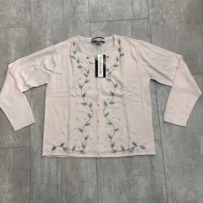 Cárdigan sin mangas tejido Crystal-Kobe combo talla grande rosa floral bordado L Foto 1 de 4