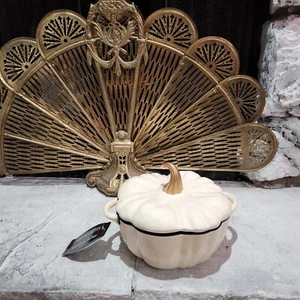 Pumpkin Dutch Over Cast Iron White Gold 4QT Enameled Smith & Clark - Picture 1 of 9