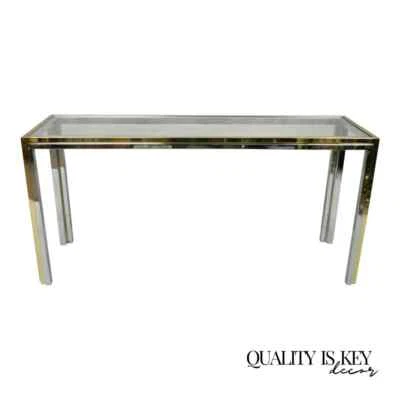 Romeo Rega Modernist Maison Jansen Style Chrome Brass Glass Console Hall Table - Image 1 of 4