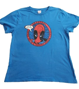 Marvel Deadpool Men's XL Cotton Comic Distressed Graphic Print Blue T-Shirt - Picture 1 of 7