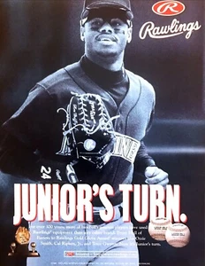 1996 Ken Griffey Jr Foto Rawlings Baseball Handschuh & Bälle Junior's Turn Druck Anzeige - Bild 1 von 1