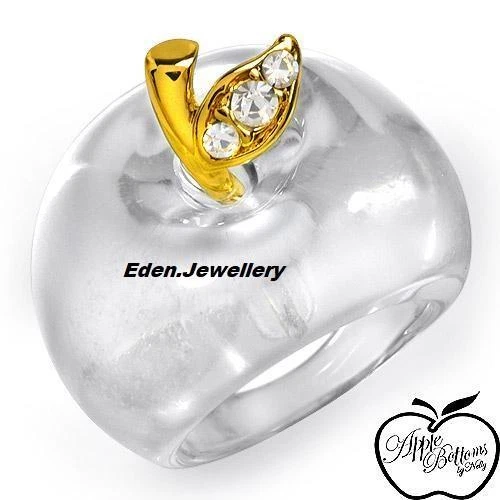Gorgeous APPLE BOTTOMS Ring White Resin Gold Plated Cubic Zirconia Size US 7.5 - Image 1 of 1