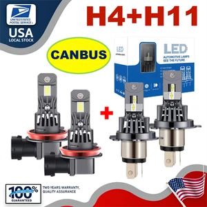 H4+H11 LED Headlight Bulb Kit High and low beam fog lights Bright 6000K White - Picture 1 of 19