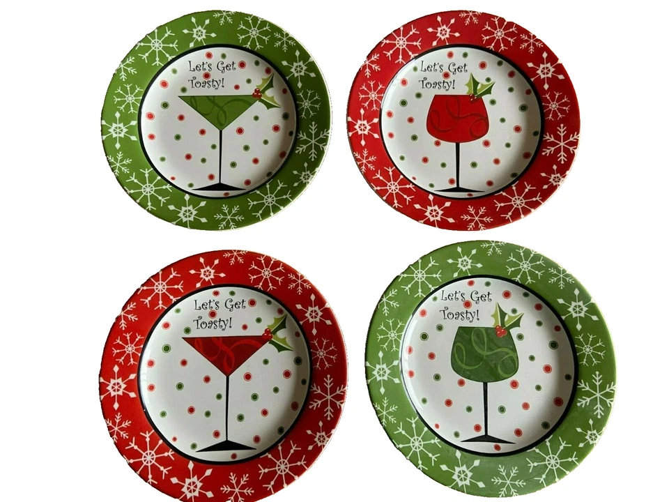 Juego de 4 platos de aperitivo navideño 222 Fifth Winter Cheer LET'S GET TOASTY 6,5" Foto 1 de 4