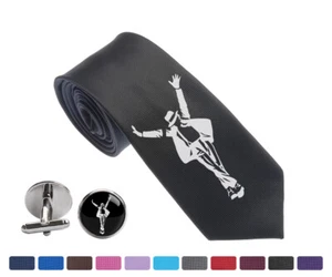 Michael Jackson Men Woven Skinny Groom 2.5" Party Tie Necktie Cufflink Cuff Link - Picture 1 of 29