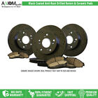 (Front & Rear Kit) Black Anti-Rust Drilled -4 Brake Rotors -8 Ceramic Brake Pads