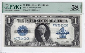 1923 $1 Silver Certificate Note Horse Blanket FR#238 PMG AU 58 EPQ A37314000E - Picture 1 of 2