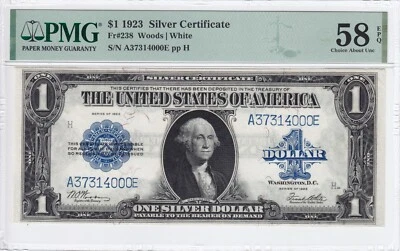 1923 $1 Silver Certificate Note Horse Blanket FR#238 PMG AU 58 EPQ A37314000E - Image 1 of 2
