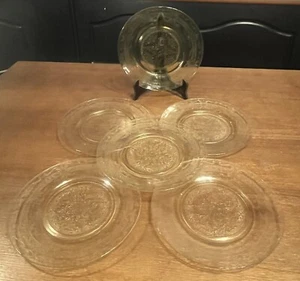 Set Of 6 Hazel Atlas Florentine Poppy Yellow Depression Glass 8” Plates - Picture 1 of 5