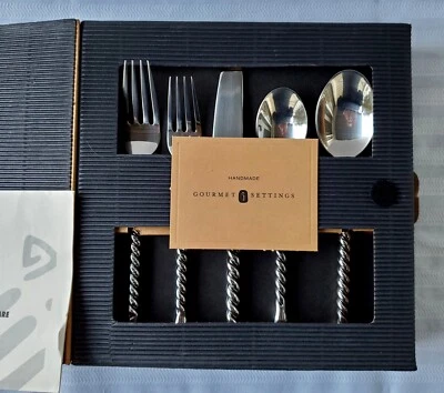 美食设置 手工制作 不锈钢 银色 眼泪 20 件套 餐具套装 全新带盒 — 第 1/3 张图片