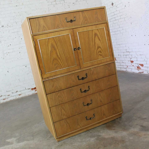 Vintage Modern Campaign Style Oak Gentlemen’s Chest by Founders Furniture Cover