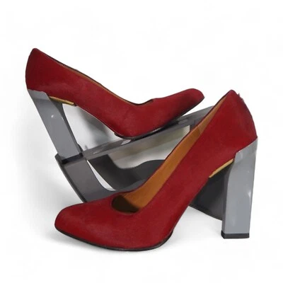 Calvin Klein Collection Calf Hair Heels Red / Grey Made in Italy Women's 8/39 - Image 1 of 4