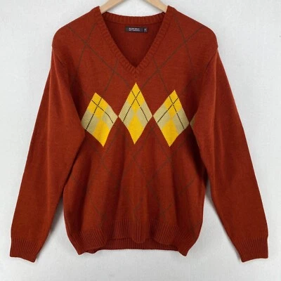 Suéter masculino Allen Solly M Argyle gola V mistura de lã manga longa pulôver marrom - Imagem 1 de 4