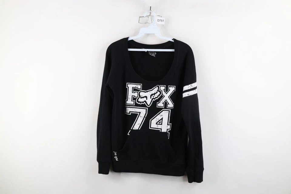 Vintage Fox Racing Womens Size Small Faded Spell Out Big Logo Sweatshirt Black - Image 1 of 4
