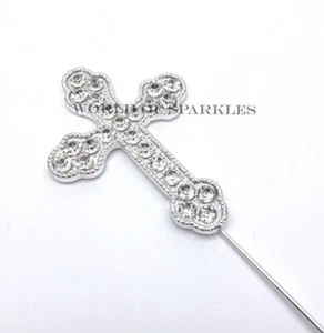 Kreuz Heilige Kommunion Taufe Dekoration Diamant Kristall Kuchen Topper Silber - Bild 1 von 2