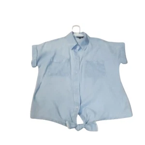 Blusa Camisa Sim & Sam Chambray Azul Normcore Corbata Frontal Talla Pequeña Bonita - Imagen 1 de 10