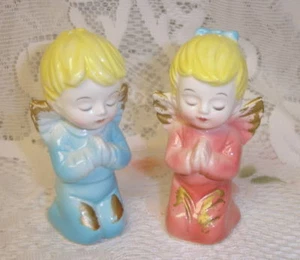 Decoración navideña de porcelana Lefton de colección para tabel niño y niña ángel sal pimienta agitadores - Imagen 1 de 1