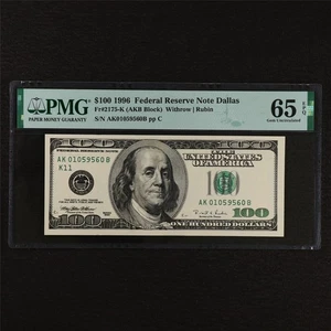 1996 Federal Reserve Note Dallas 100 Dollars Fr#2175-K PMG 65 EPQ Gem UNC - Picture 1 of 4
