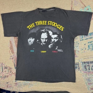 Vintage 80s The Three Stooges Curly Larry Moe Movie TV T-Shirt Large Faded Black - Bild 1 von 14