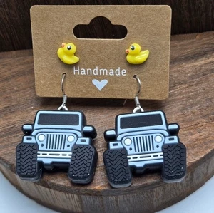 NWT Lot of 2 Jeep Duck Earrings Pierced Light Blue Wrangler Stud Dangle Jewelry - Picture 1 of 3
