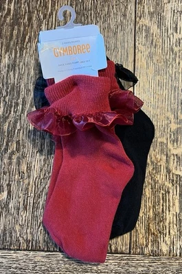 Gymboree Socks | 2 Pack | Solid Red, Black w/ Ruffle | NWT | Shoe Size 13/1 - Image 1 of 4